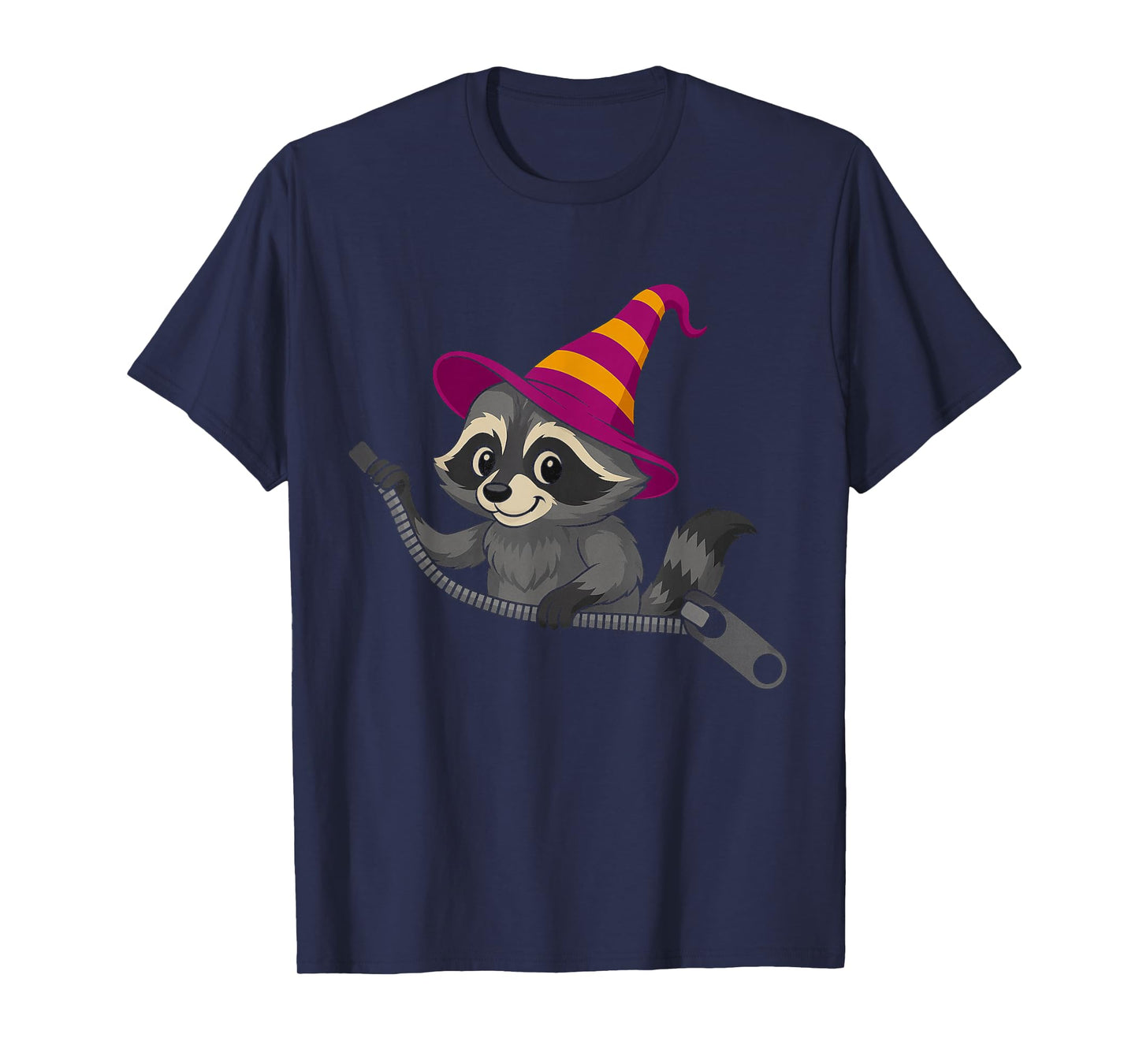Raccoon in a Witch Hat Emerging from a Zipper for Halloween T-Shirt