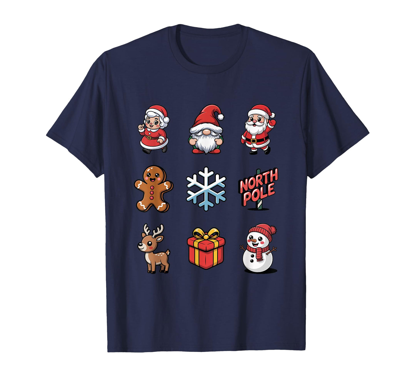 Cute Santa Claus Reindeer Gnome Christmas Characters T-Shirt