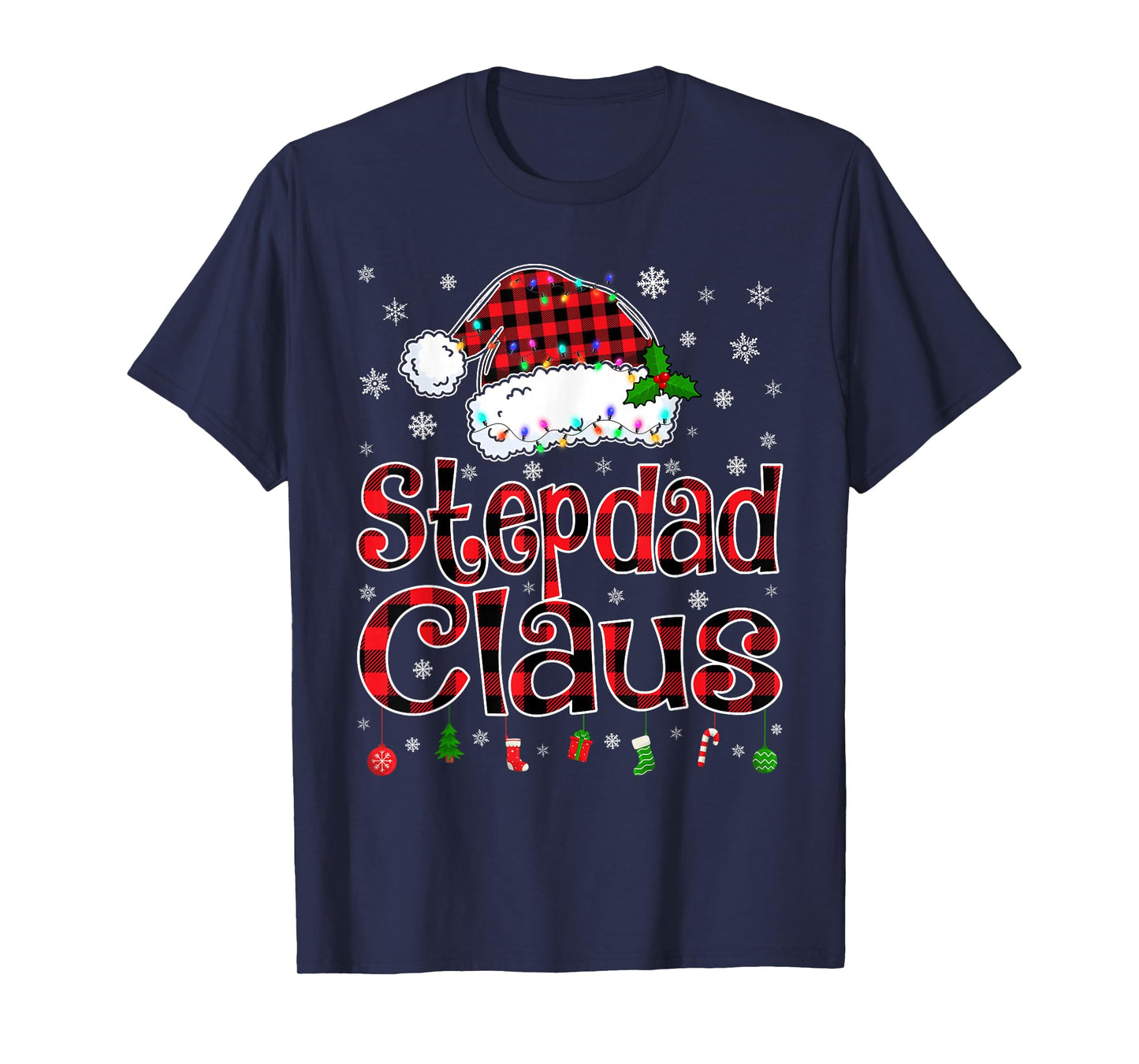 Stepdad Claus Christmas Lights Xmas Pajama Matching Family T-Shirt