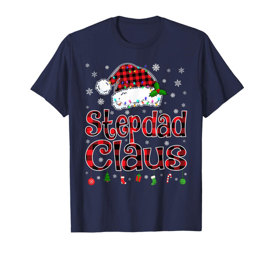 Stepdad Claus Christmas Lights Xmas Pajama Matching Family T-Shirt