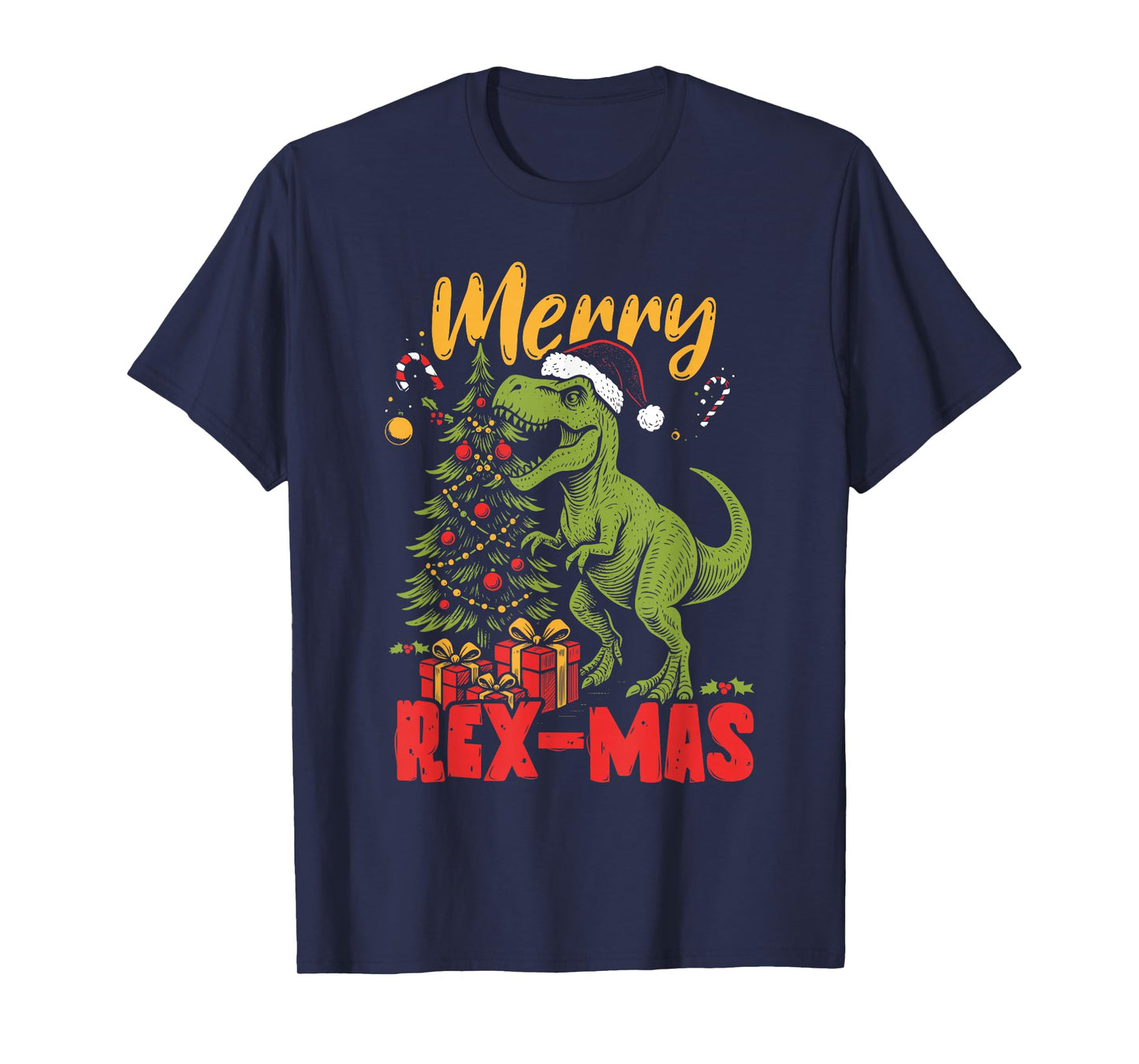 Merry Rex-Mas Santa Dinosaur Retro Christmas Dino T-Shirt