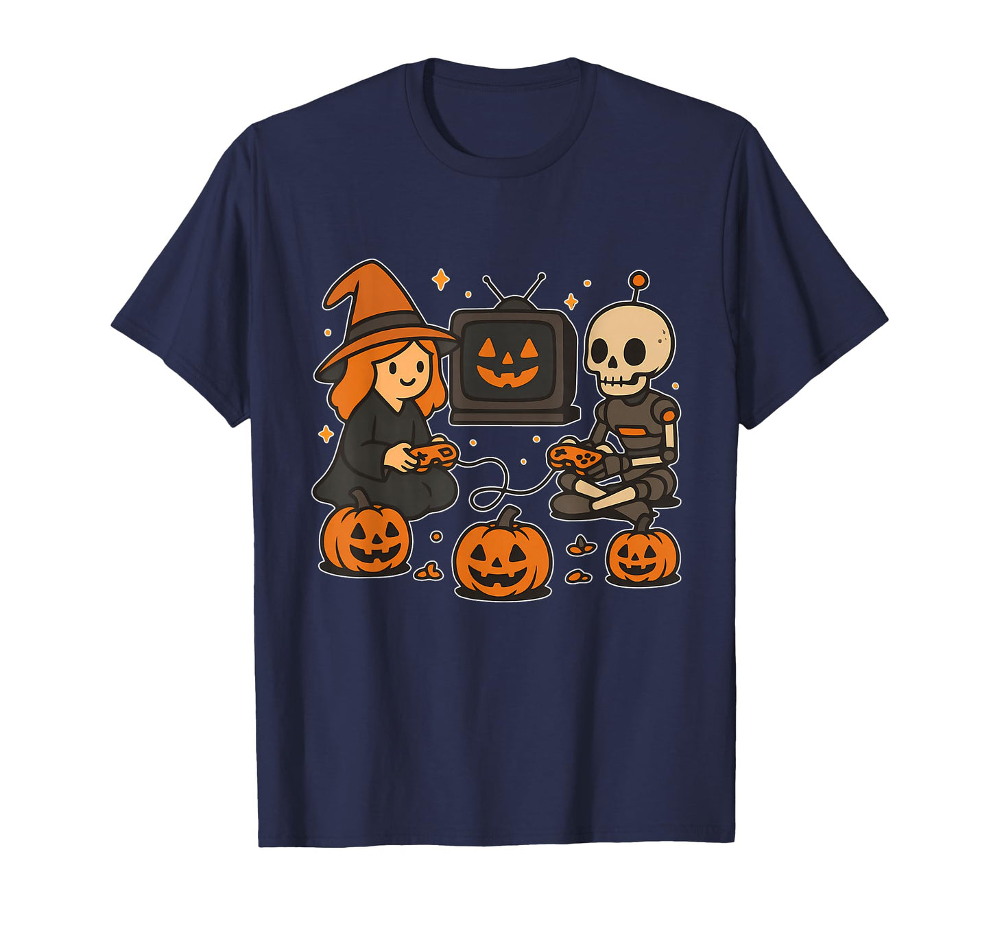 Witch and Robot Skeleton Gaming T-Shirt