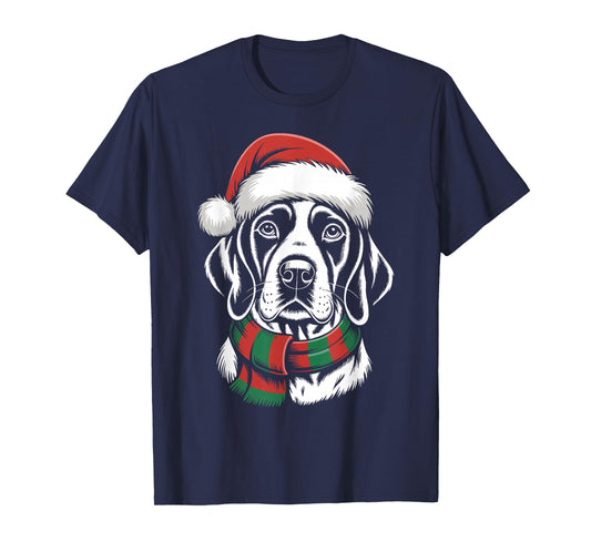 English Pointer Dog Xmas Santa Hat Scarf Christmas Costume T-Shirt