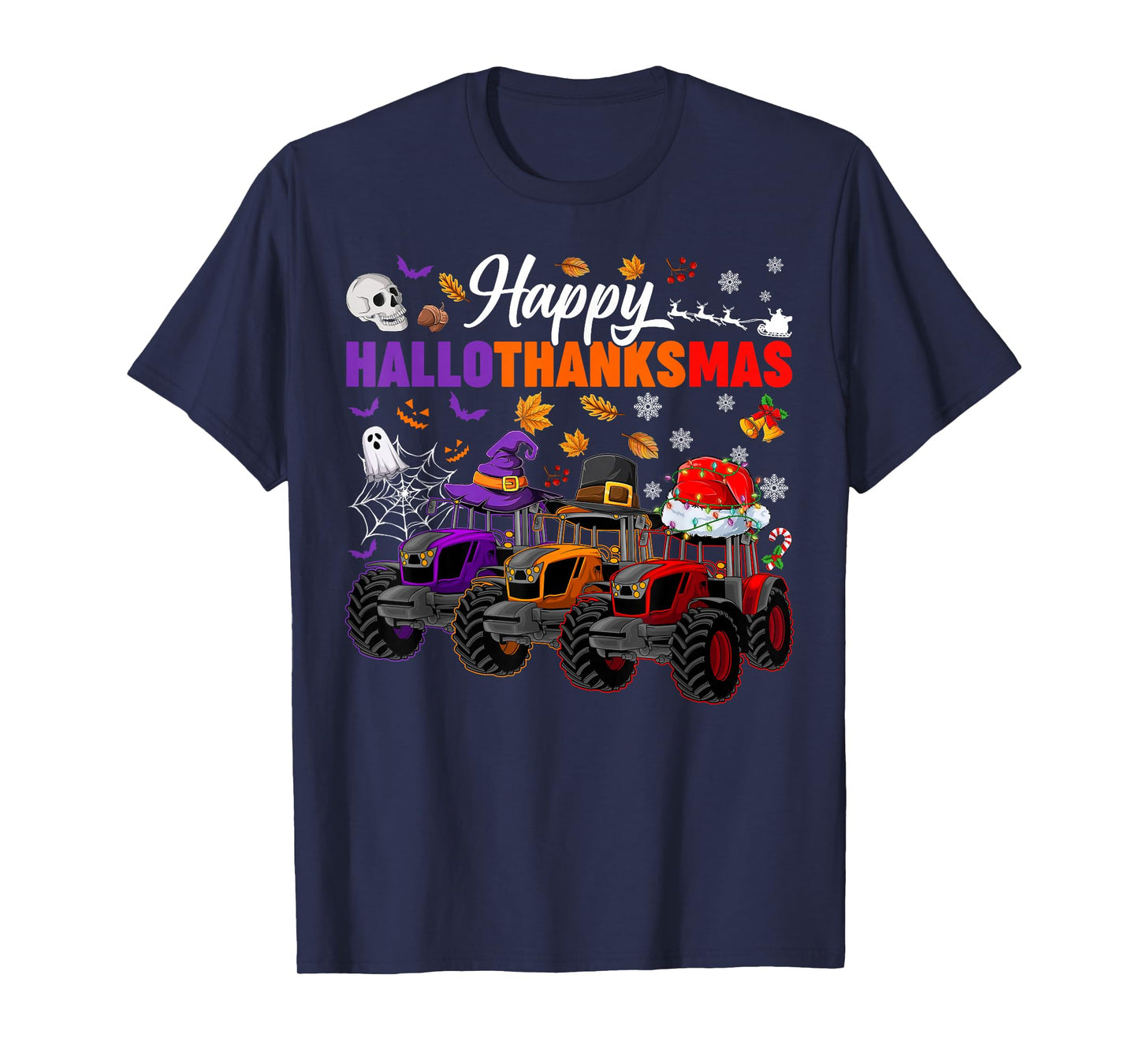 Happy Hallothanksmas Tractor Halloween Thanksgiving T-Shirt