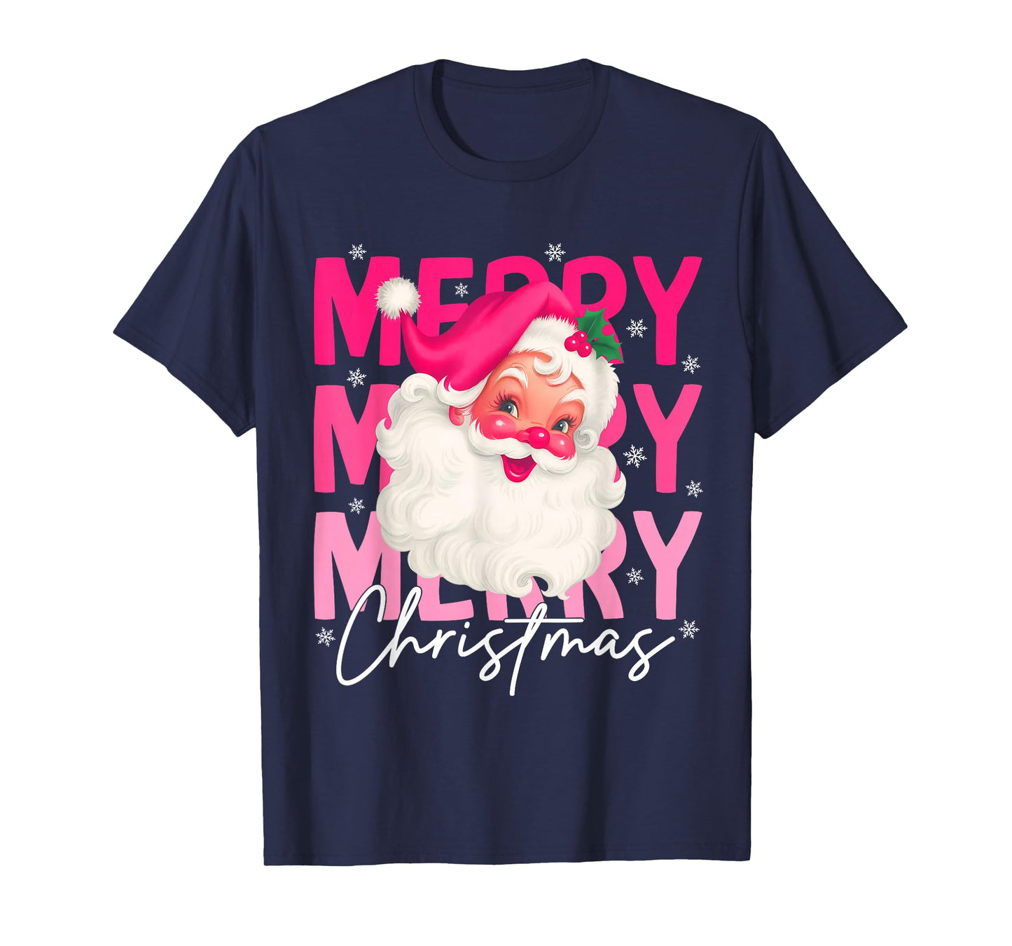 Retro Merry Christmas Pink Santa Claus Xmas Pink Christmas T-Shirt