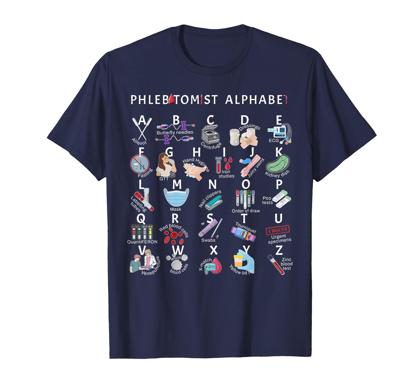 Phlebotomy Nurse Phlebotomist Alphabet Outfit Unisex-Adults Black Small Modern Crew Neck Letter Print T-Shirt