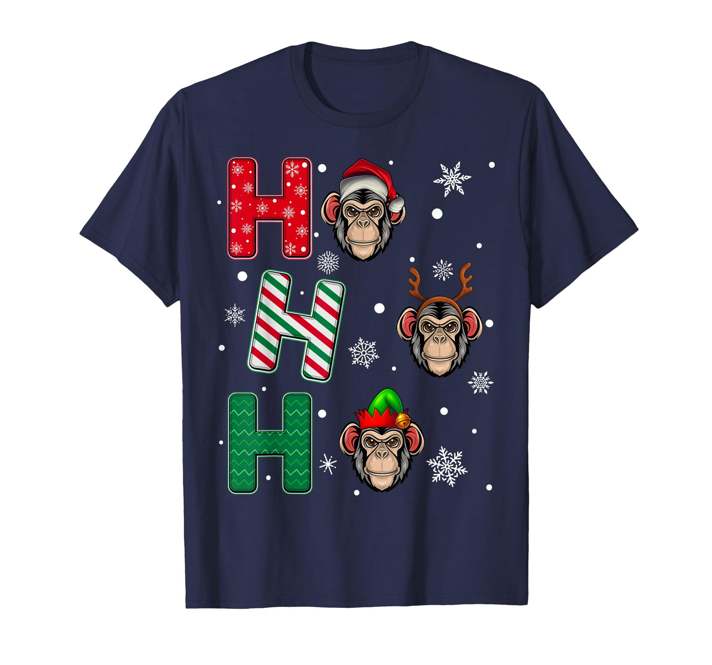 Ho Ho Ho Chimpanzee Animal Matching Santa Elf Xmas T-Shirt