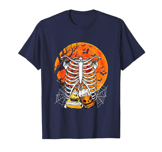 Horror Beer Nacho Inside Rib Cage X-ray Skeleton Halloween T-Shirt