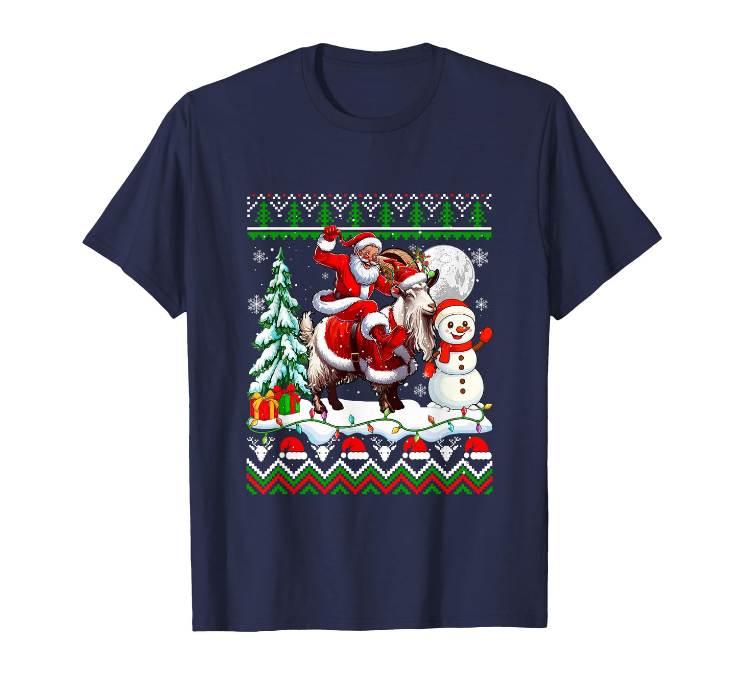 Santa Riding Goat Reindeer Christmas Sweater Farmer Snowman T-Shirt