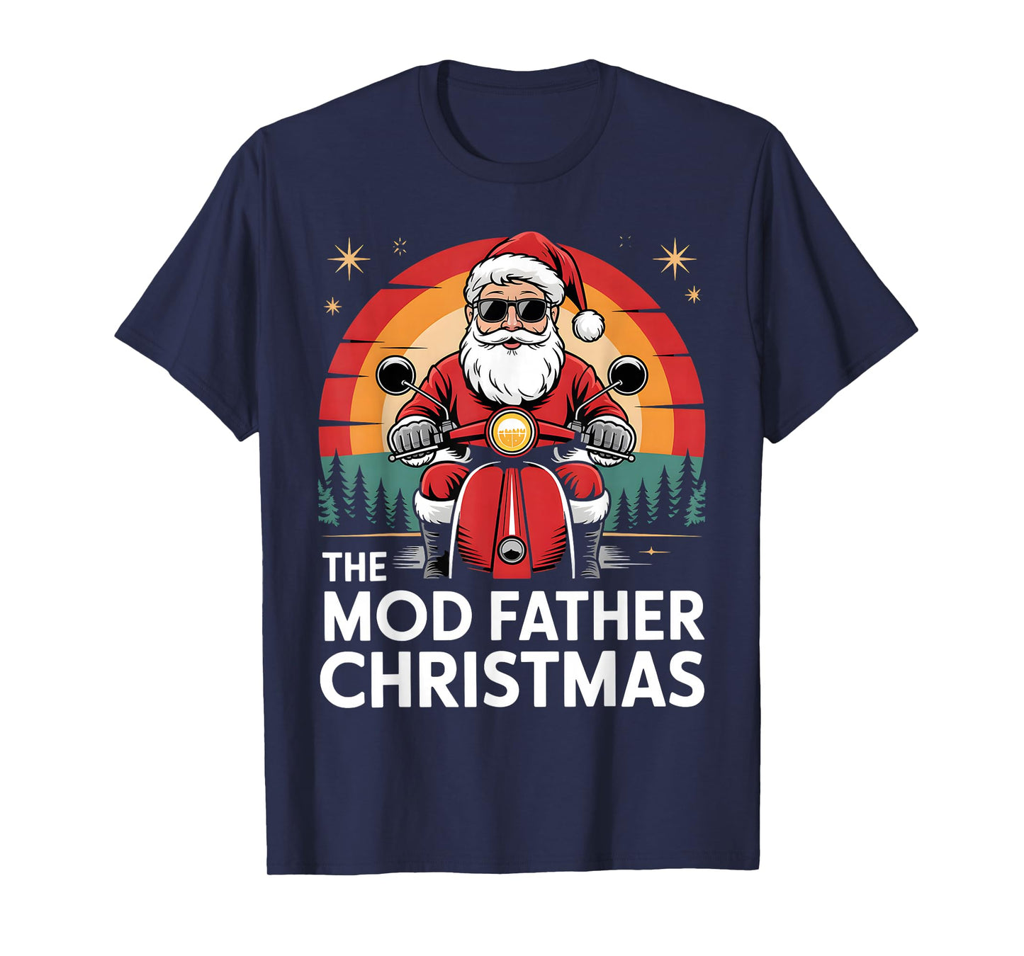 Funny Santa On Motorbike for Mods The Mod Father Christmas T-Shirt