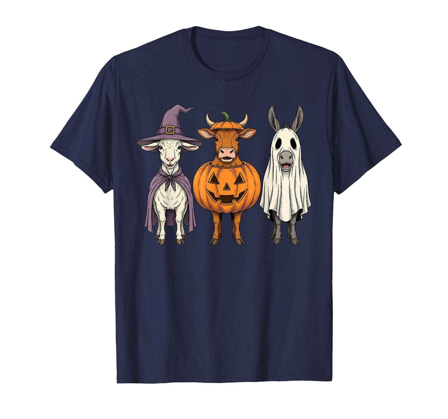 Spooky Ghost Highland Cow Donkey Goat Pumpkin Halloween T-Shirt