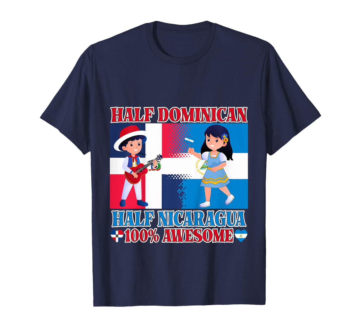 Half Nicaraguan Half Dominican Republic Flag Toddler Girls T-Shirt