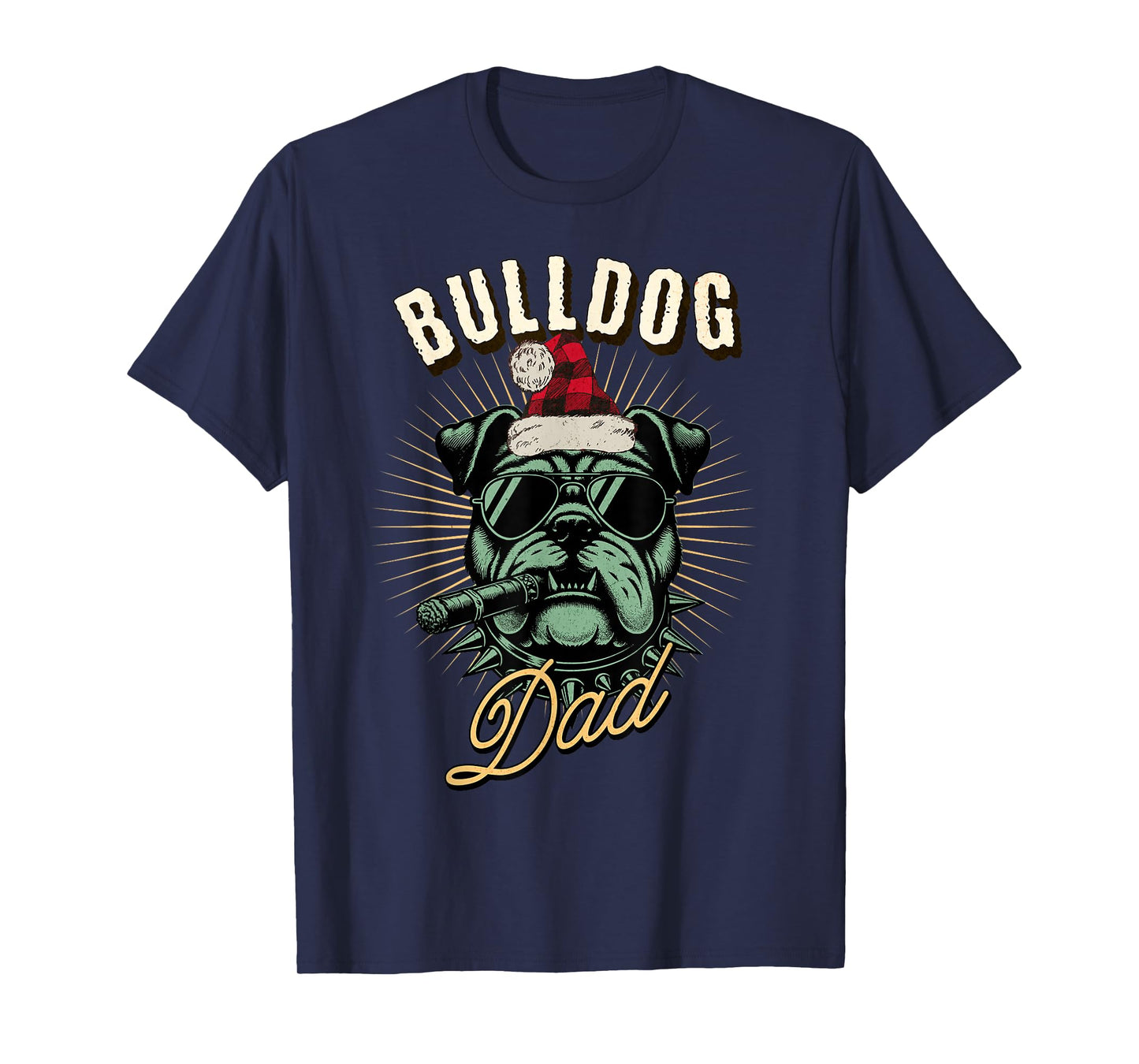 Bulldog Dad Christmas Funny Dog Wearing Santa Hat Pet Owner T-Shirt