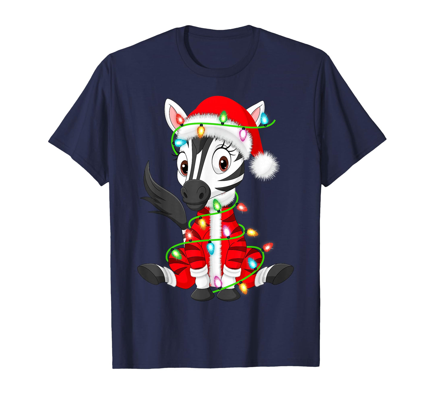 Zebra Christmas Lights Santa Costume Cute Animal Xmas T-Shirt
