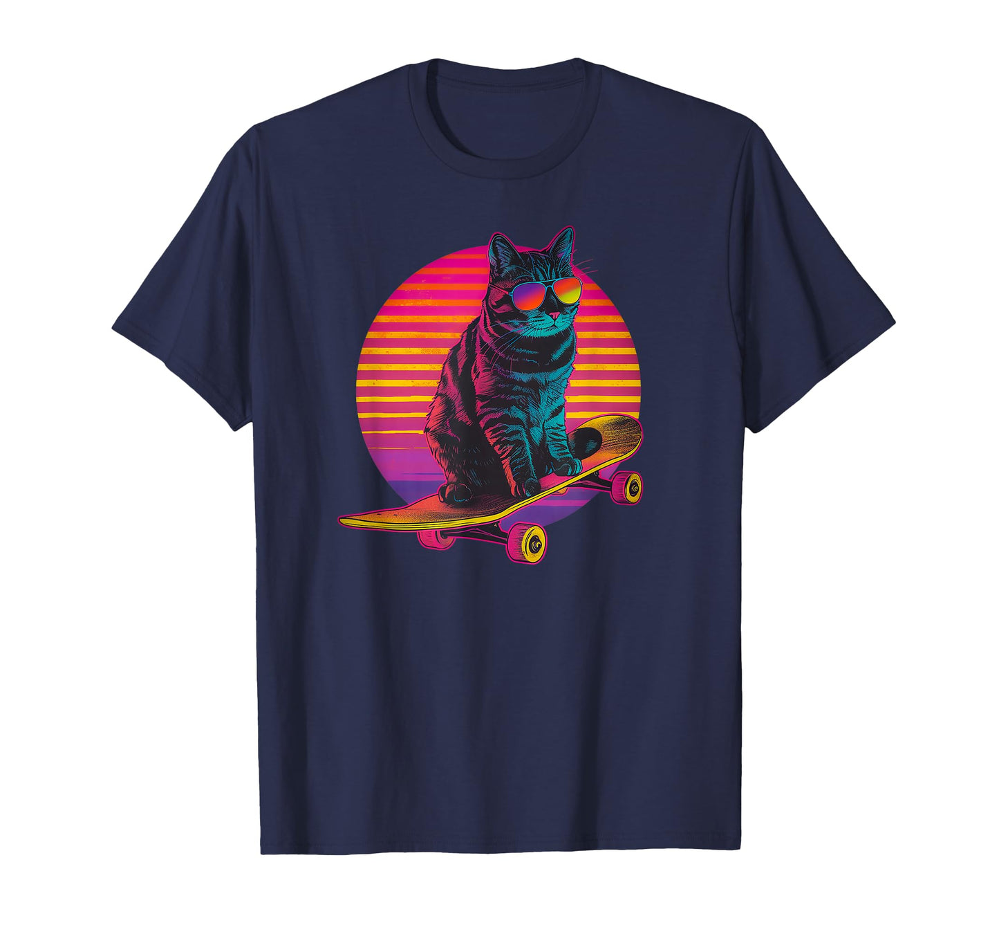 Retro Cat on Skateboard Retro Sunset T-Shirt