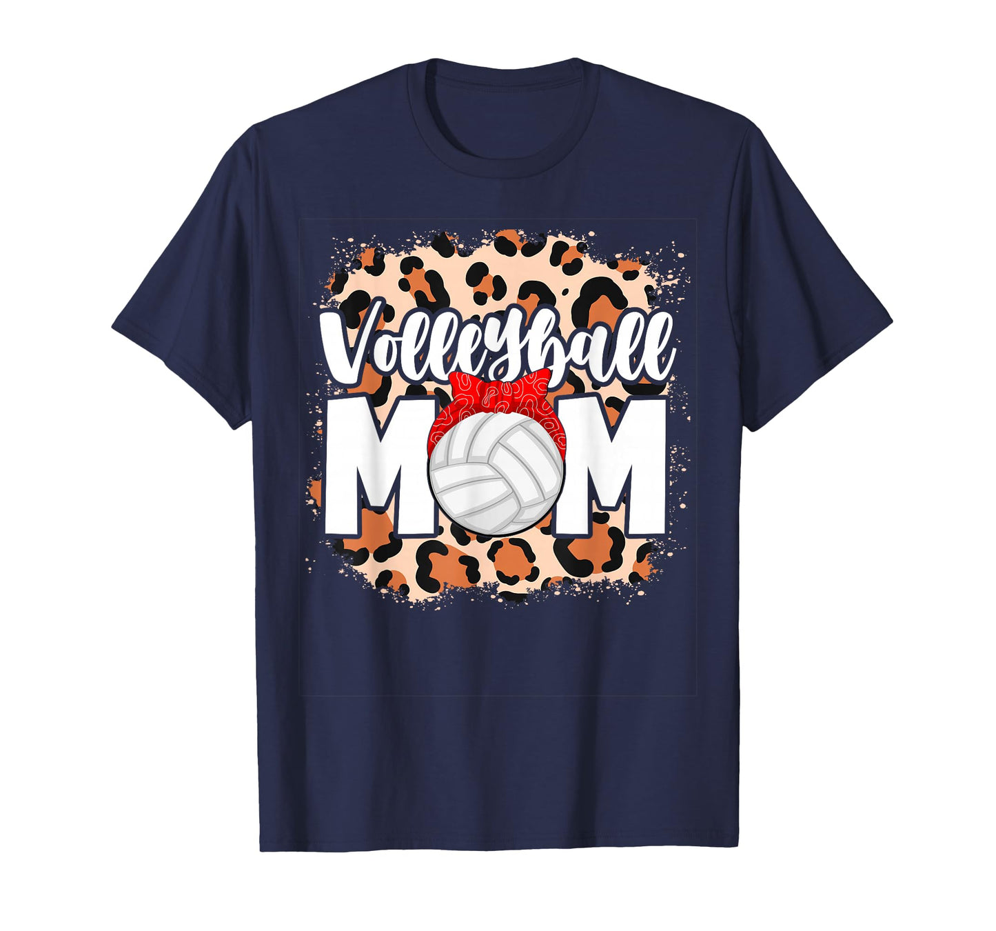 Volleyball Mom Leopard Messy Bun Game Day Funny Mothers Day T-Shirt