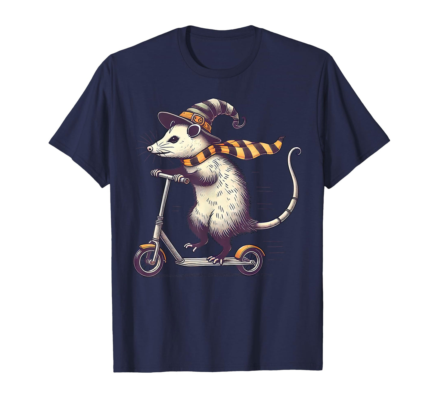 Witch Opossum Riding Scooter Halloween Pumpkin Autumn Fall T-Shirt