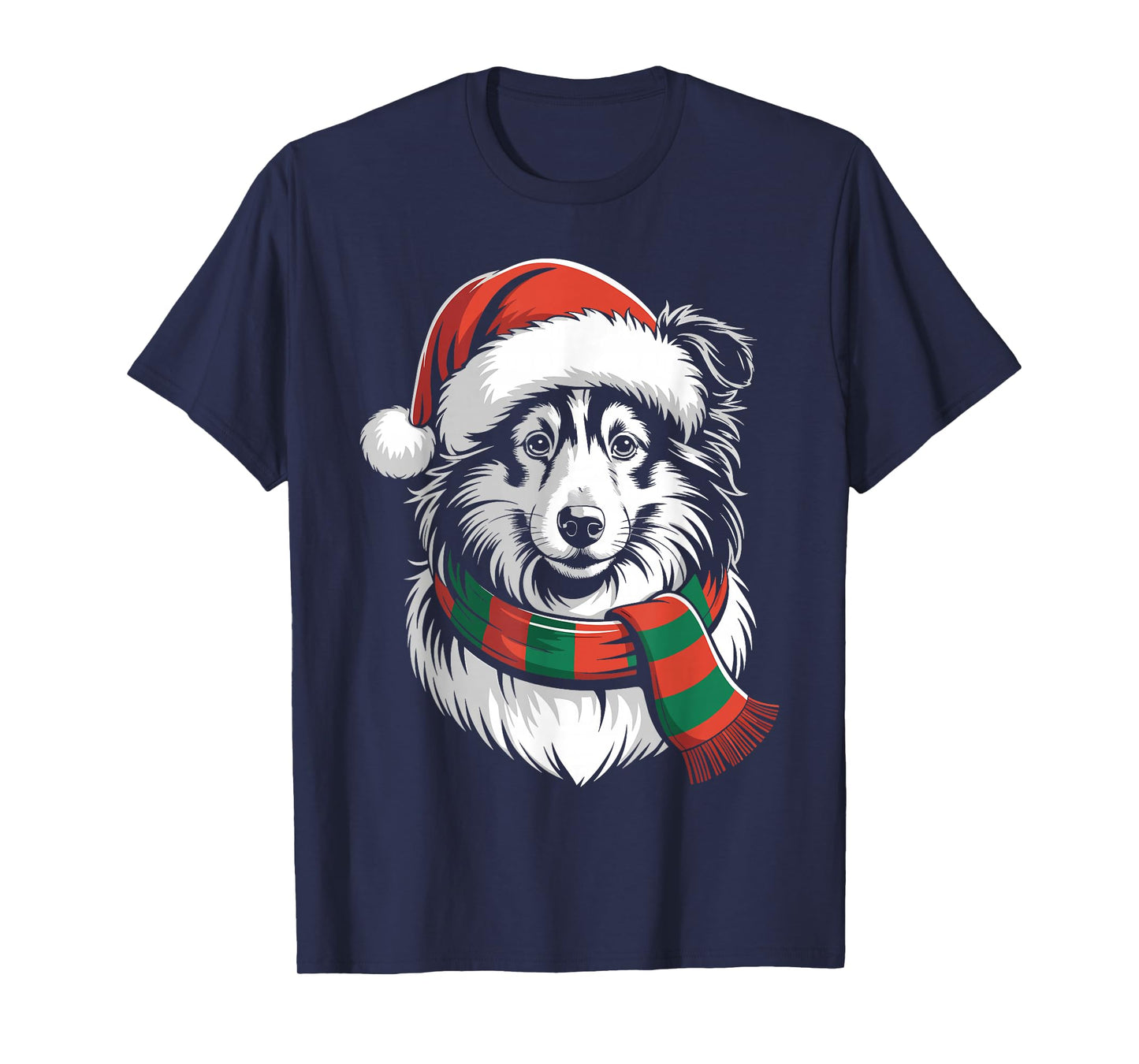 Shetland Sheepdog Dog Xmas Santa Hat Scarf Christmas Costume T-Shirt