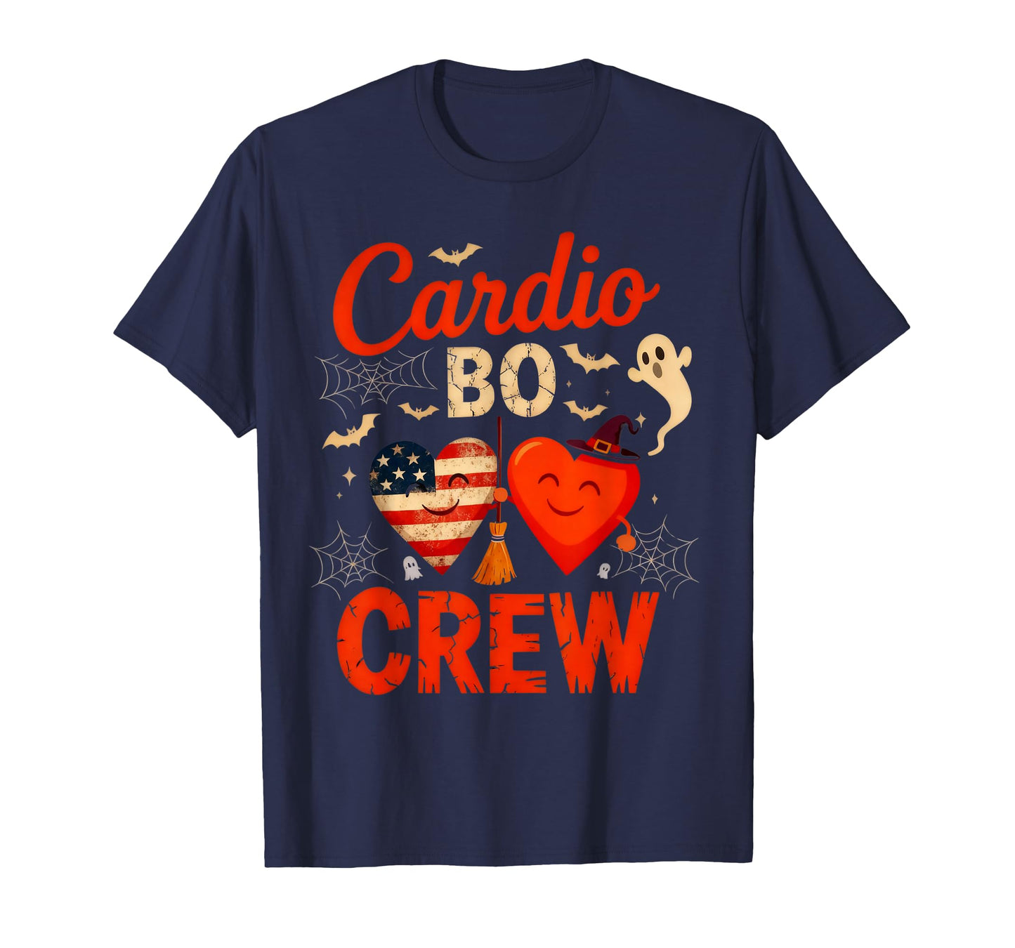 Halloween Cardio Boo Crew Cardiac Nurse Heart Flag American T-Shirt