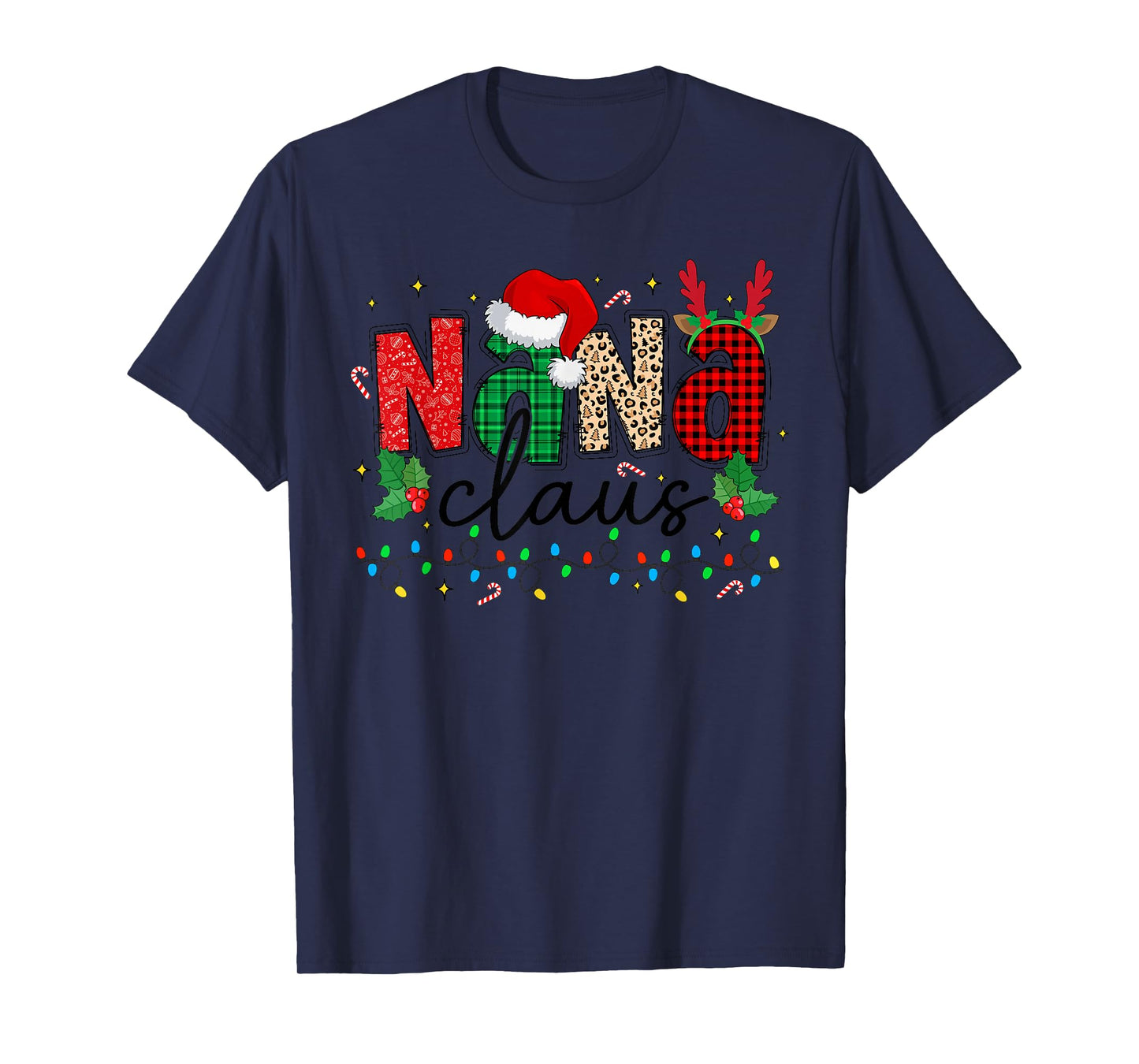 Nana Claus Christmas Santa Hat Reindeer Grandma Grandkids T-Shirt