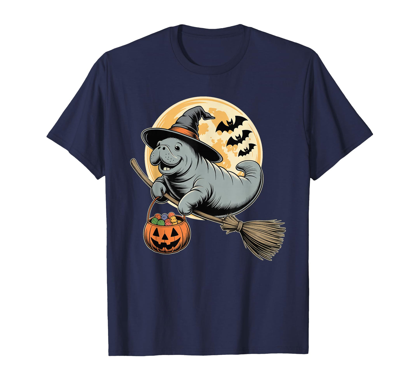 Manatee Witch Hat Pumpkin Halloween Costume Men Women Kids T-Shirt