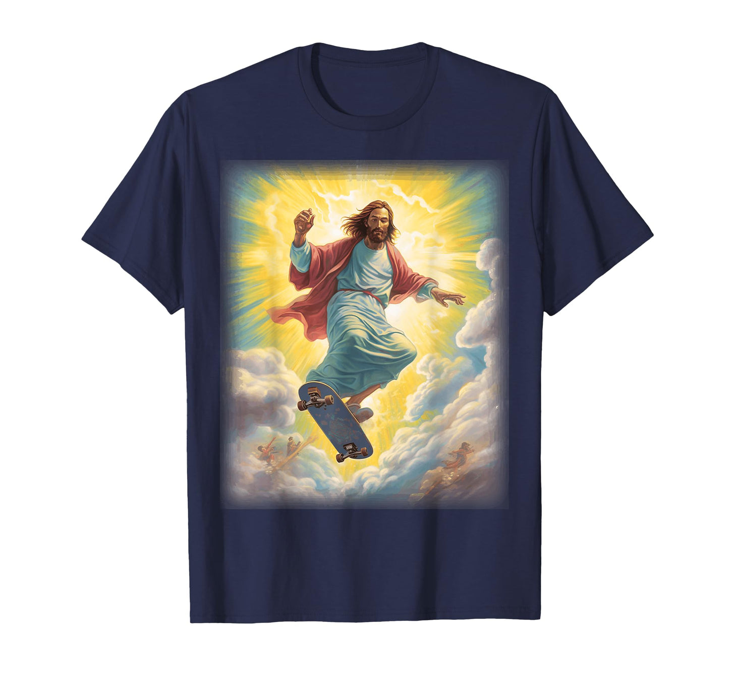 Halleluja Tees and Gifts Jesus Skateboarder Heaven Skateboard Christian Unisex-Adults Black Short Sleeve T-Shirt