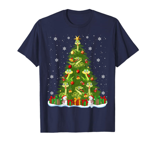 Cute Snake Christmas Tree Holiday Decor Funny Xmas Lights T-Shirt
