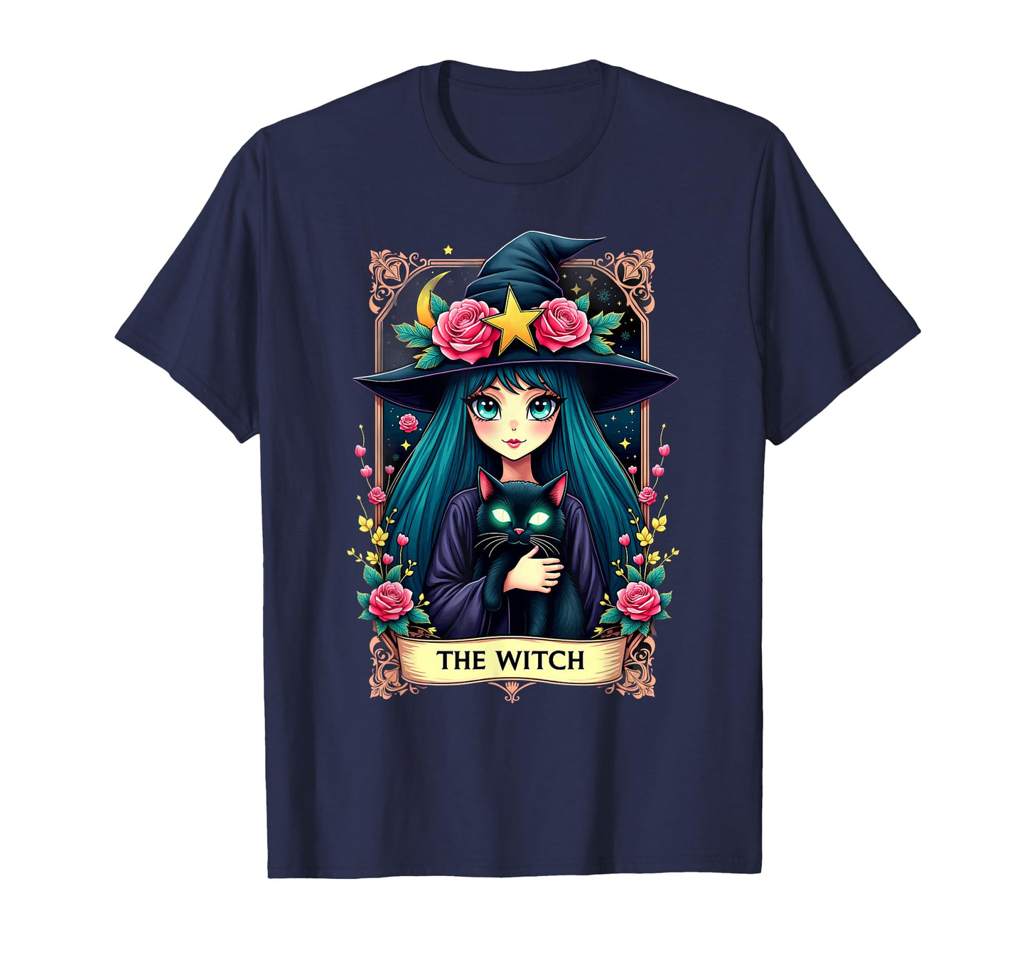 Gothic Tarot Card The Witch with Black Cat T-Shirt