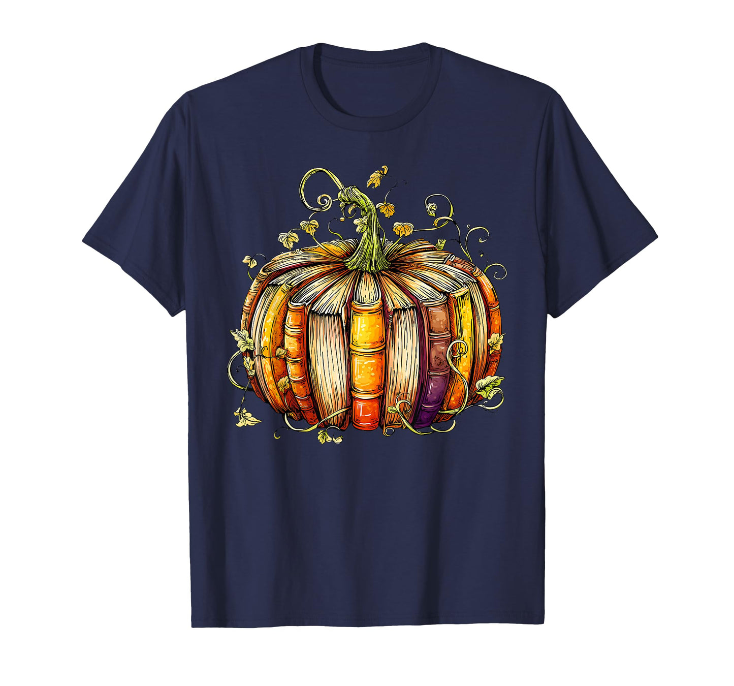 Books Pumpkins Vintage Library Thanksgiving Fall Teacher Kid T-Shirt