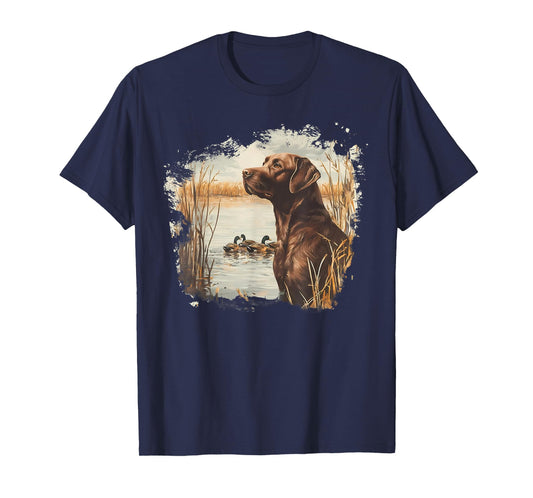 Retro Chocolate Lab Mallard Duck For Duck Hunting Men Dad T-Shirt