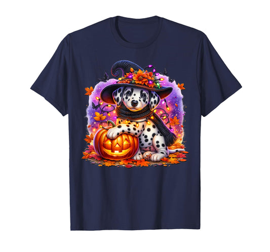 Dalmatian Dog Halloween Graphic with Spooky Pumpkin Face T-Shirt