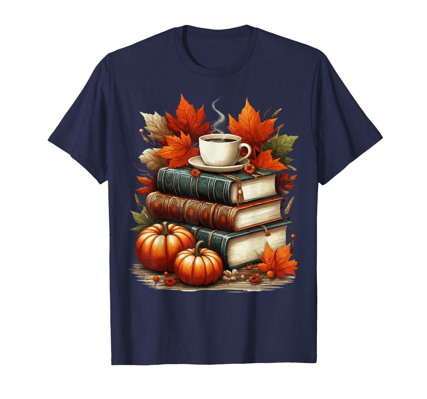 Vintage Autumn Books Coffee Pumpkin Fall Reading T-Shirt