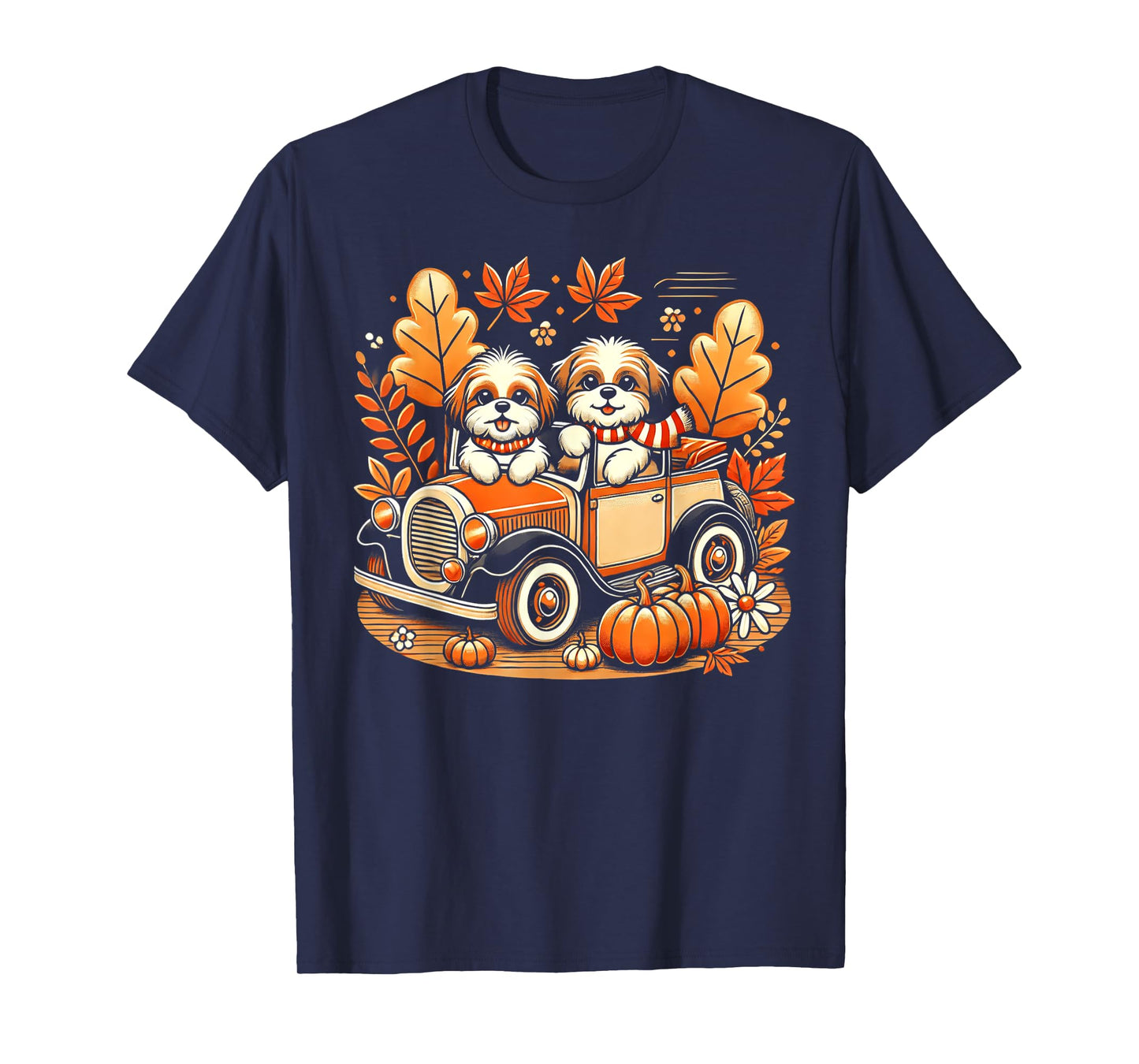 Vintage Fall Ride Shih Tzu Dogs Graphic Tee T-Shirt