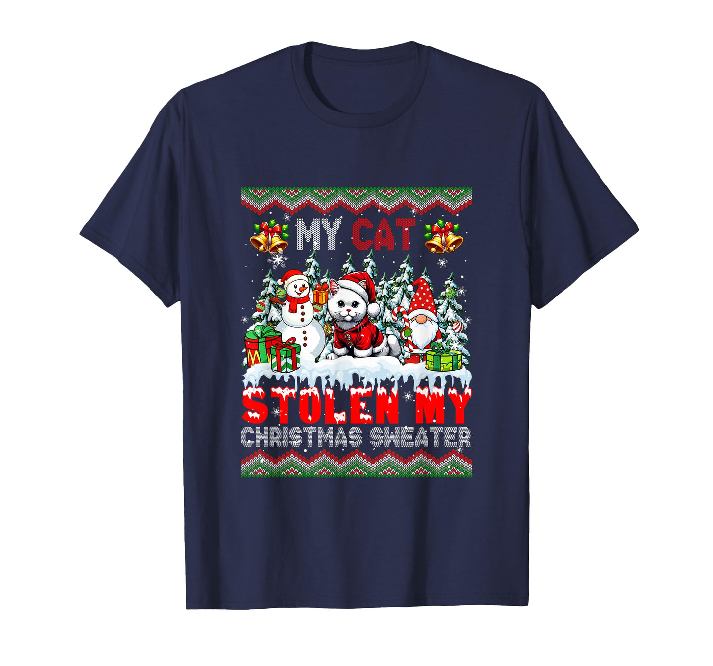 My Cat Stolen My Christmas Sweater Santa Dog Gnome T-Shirt