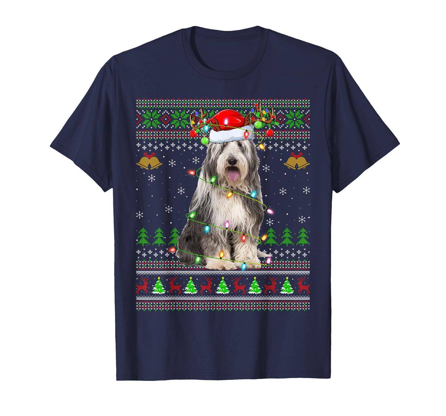 Bearded Collie Dog Ugly Christmas Sweater Holiday Santa Xmas T-Shirt