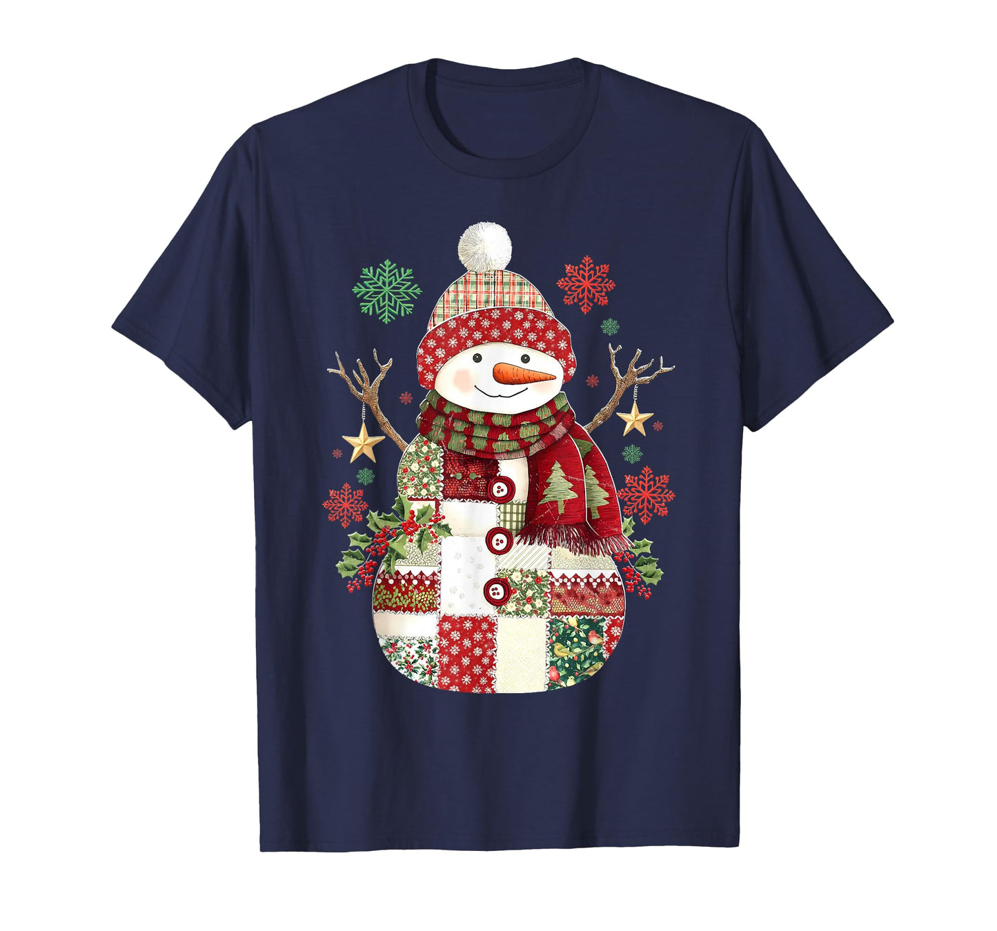 Patchwork Snowman Preppy Girly Christmas Xmas Holiday Kids T-Shirt
