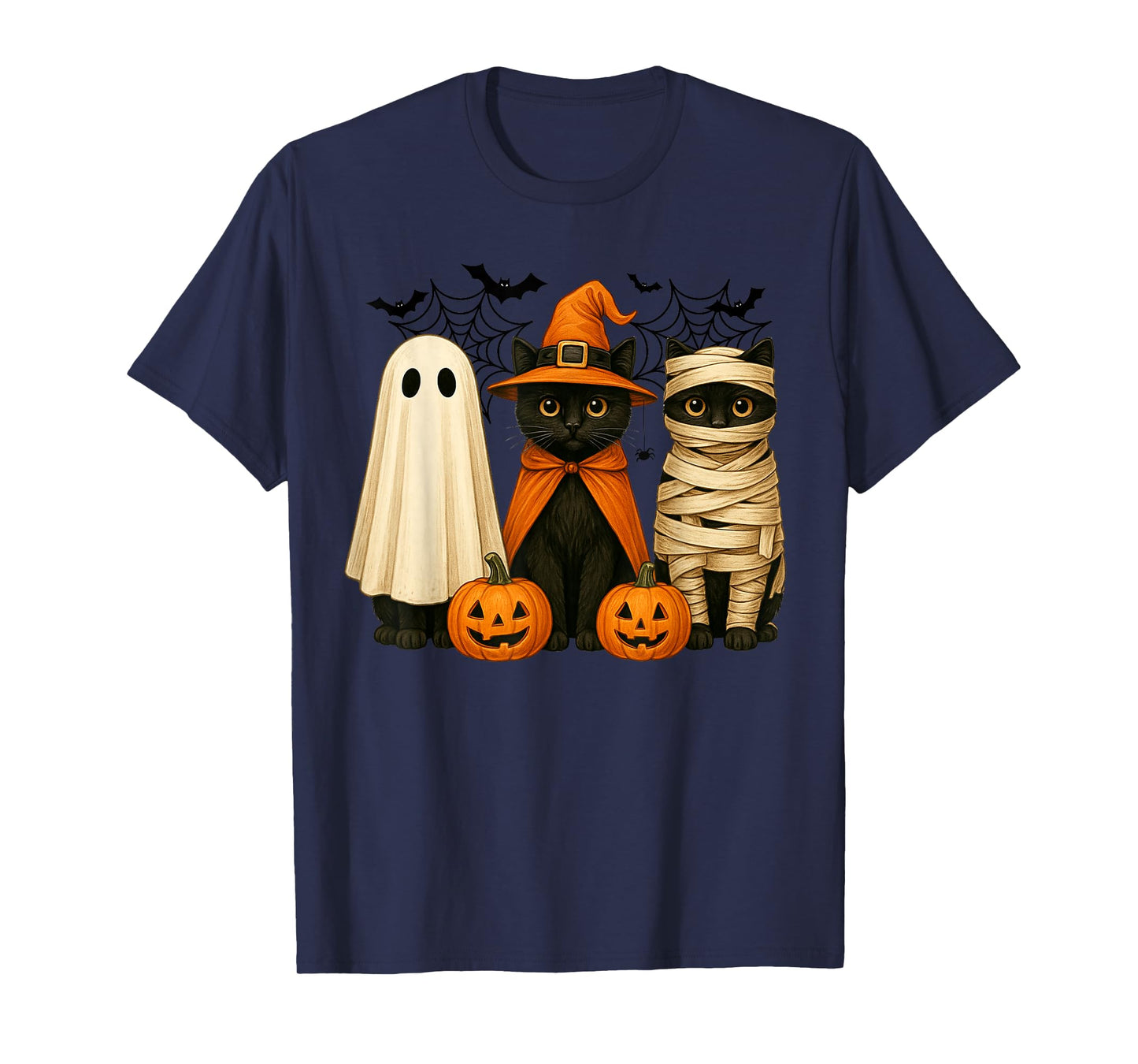 Retro Black Cat Witch Scary Halloween Costume Men Women Kid T-Shirt