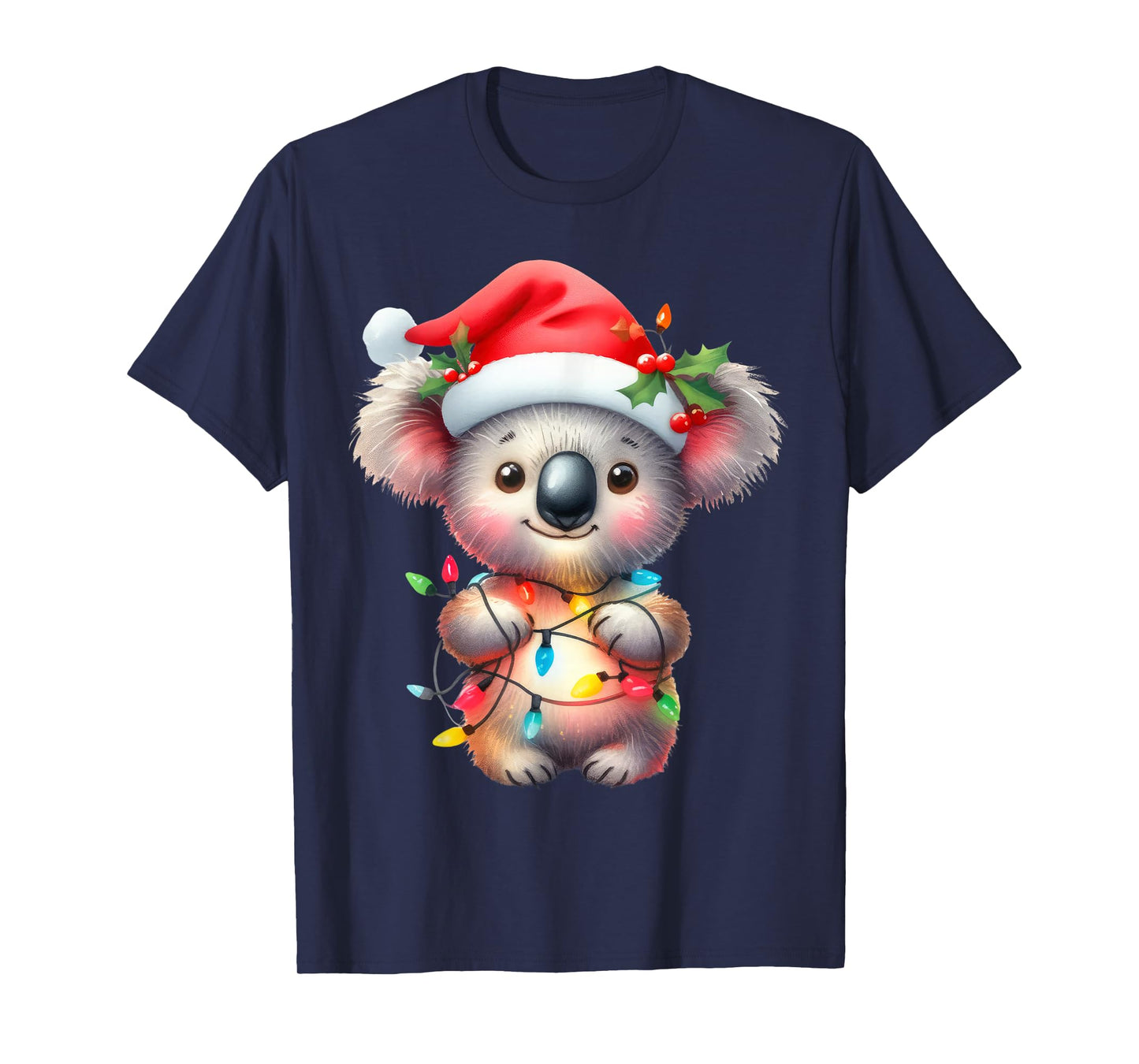 Koala Christmas Lights Funny Santa Hat Merry Xmas T-Shirt