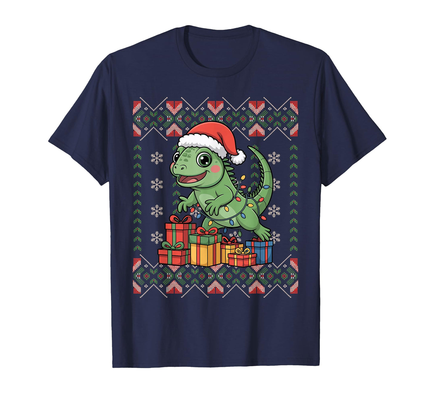 Santa Iguana Christmas Ugly Sweater Funny Holiday Pajamas T-Shirt