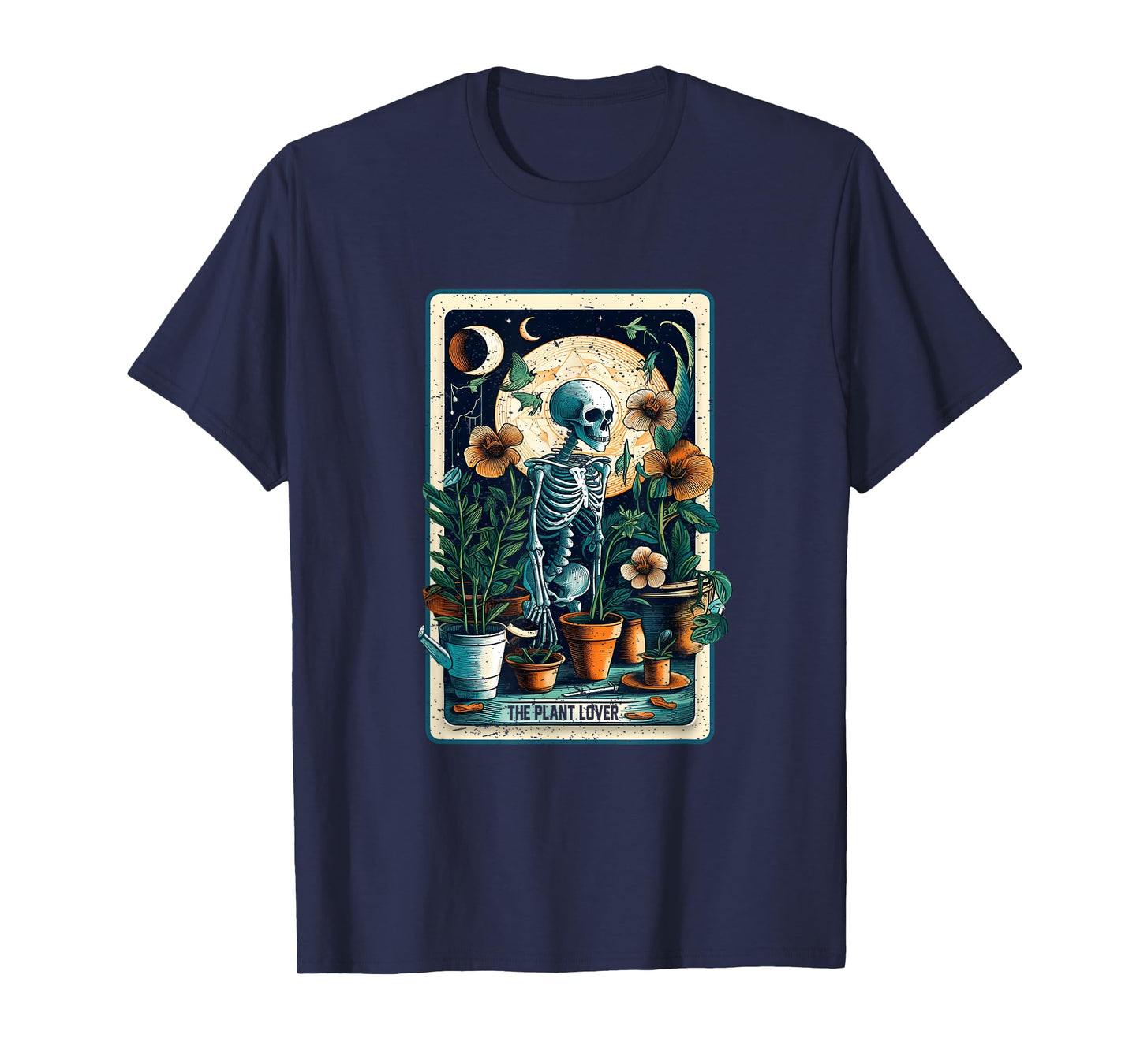 Plant Lover Gardener Tarot Card Halloween Skeleton Moon T-Shirt