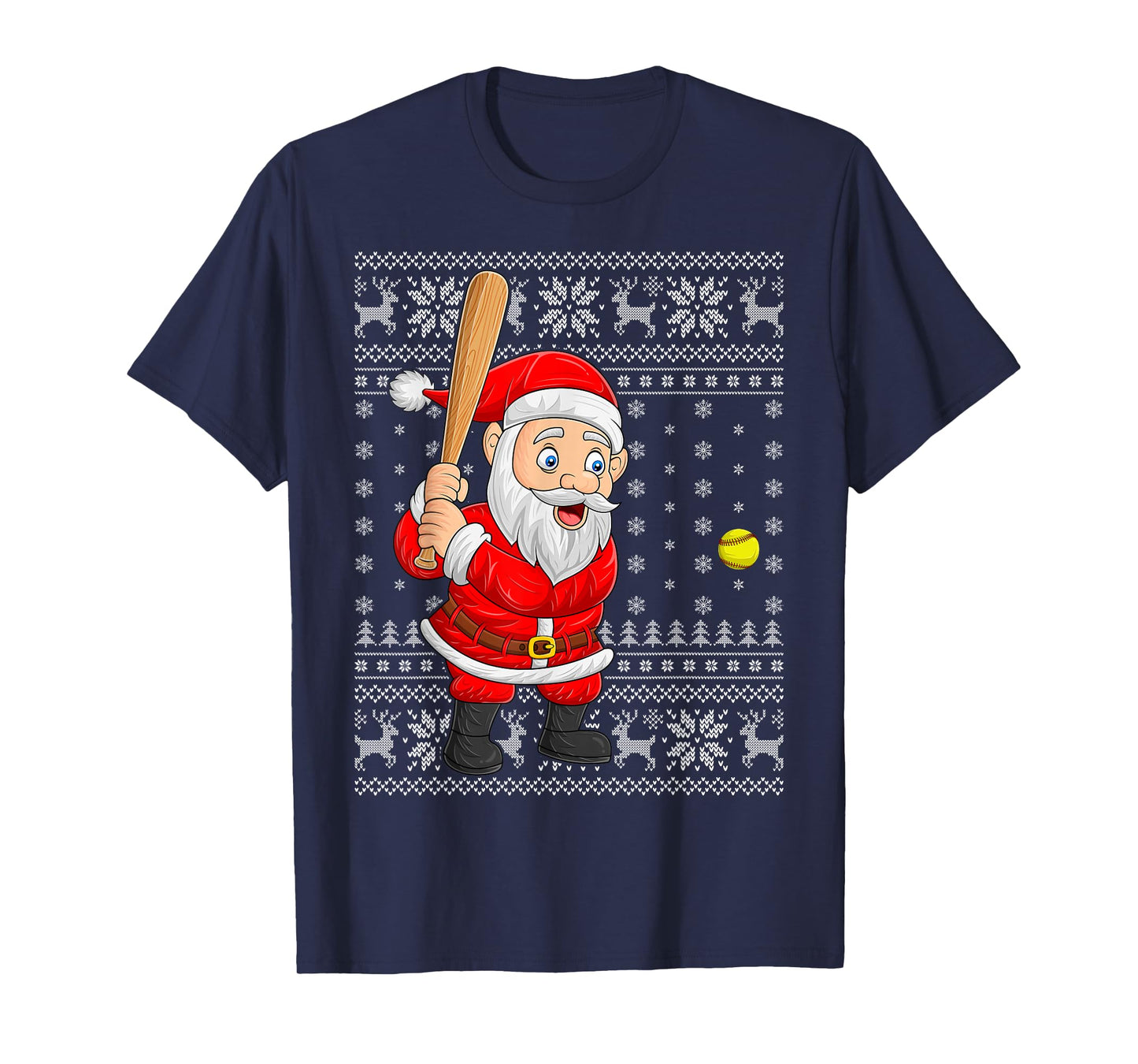 Santa Playing Baseball Softball Ugly Christmas Sweaters Xmas T-Shirt