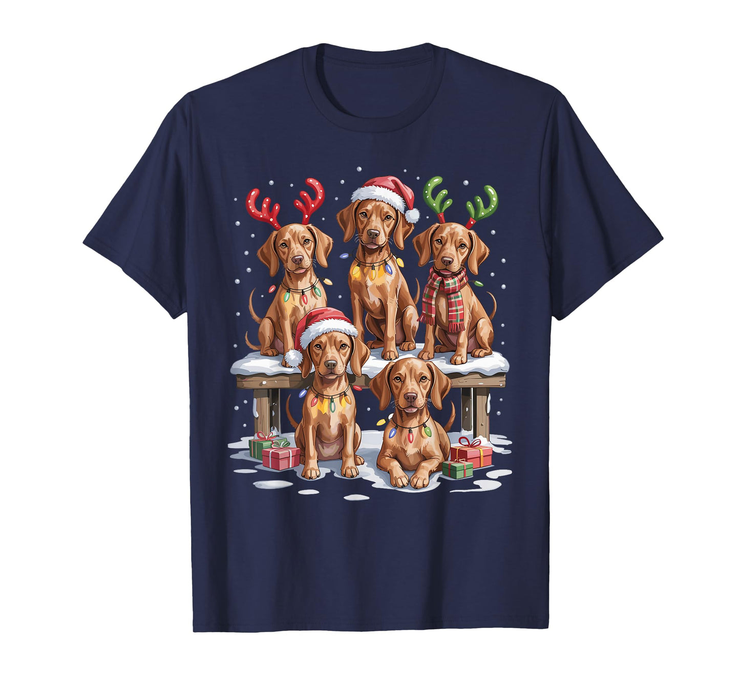 Cute Vizsla Christmas Puppies Dog Lovers Funny Holiday T-Shirt