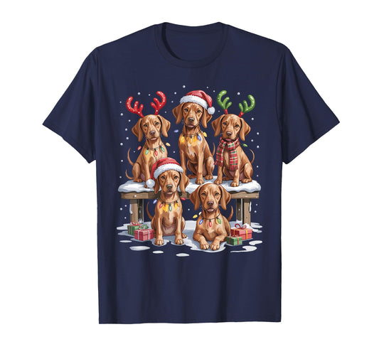 Cute Vizsla Christmas Puppies Dog Lovers Funny Holiday T-Shirt