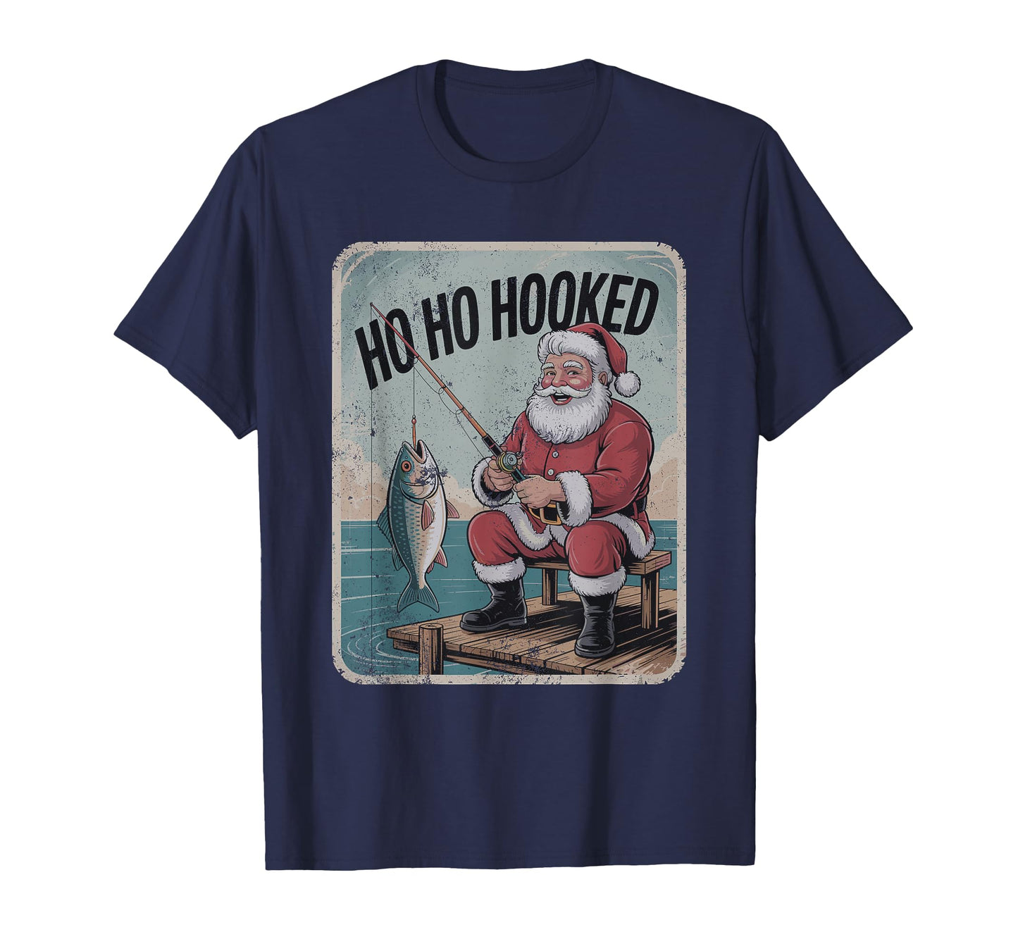 Vintage Santa Fishing Retro Christmas Holiday Sports T-Shirt