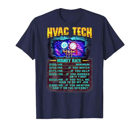 Funny HVAC Technician hourly rate T-Shirt - Adults, Unisex, Short Sleeve, Black, X-Small, Classic Fit, Polyester 100%, Vintage Modern Blend, HVAC Technicians, HVAC Enthusiasts, Fun-loving Adults
