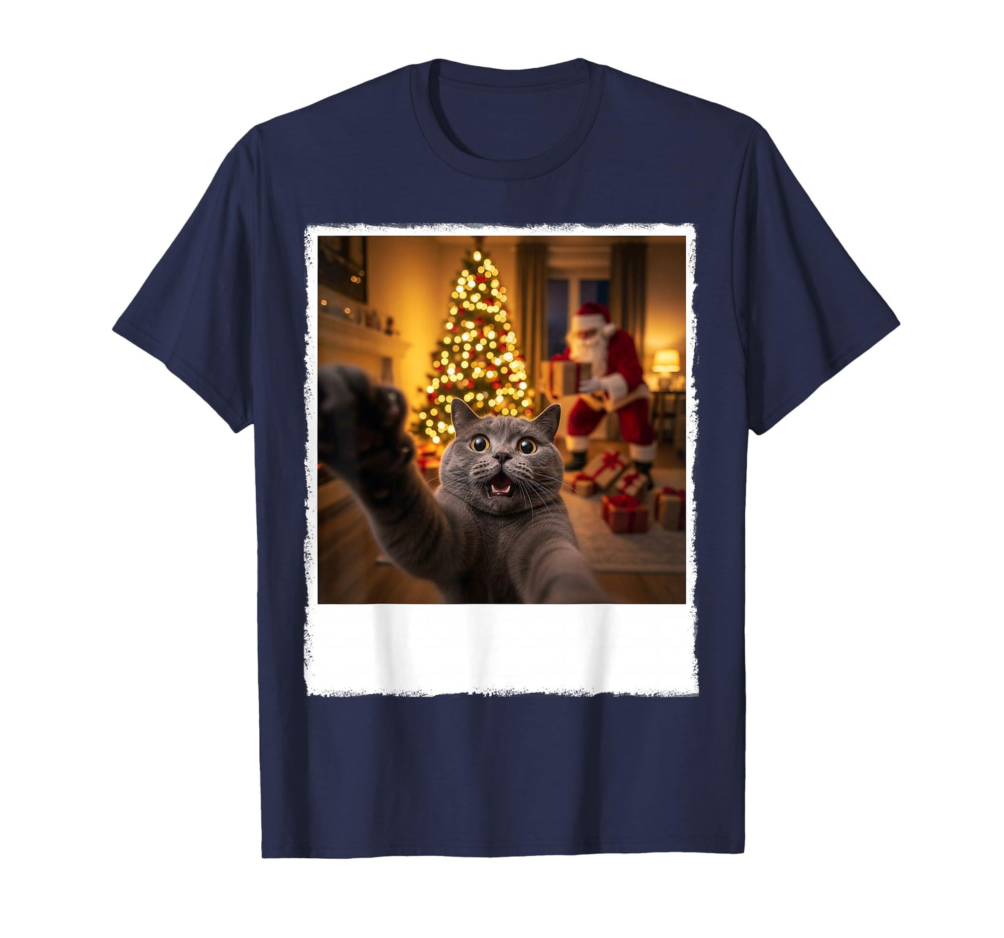 Funny Xmas Cat Selfie with Santa Claus Gifts Christmas Night T-Shirt