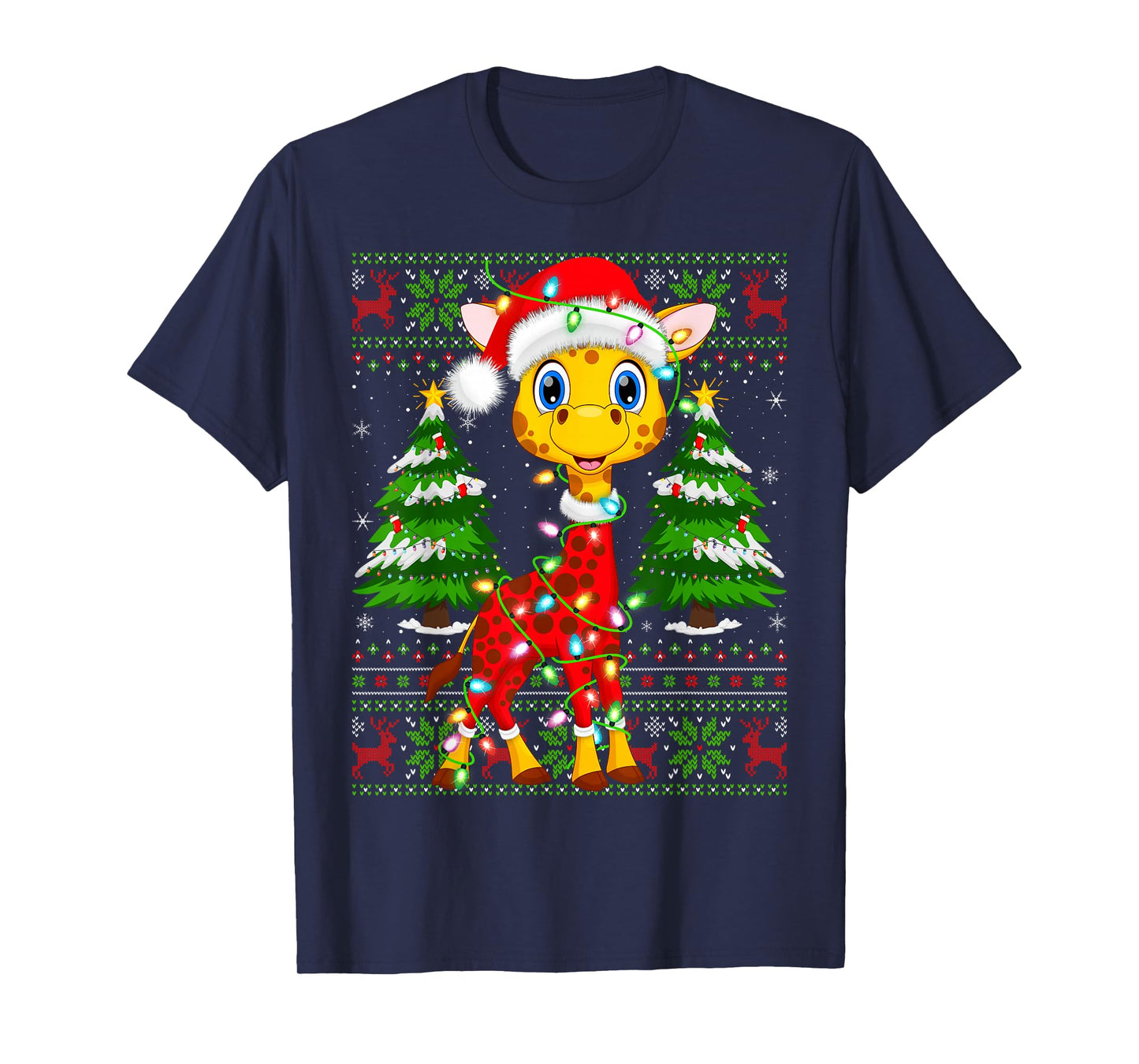 Giraffe Christmas Lights Santa Costume Ugly Xmas Sweaters T-Shirt
