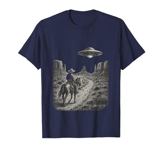 Vintage Western UFO Cowboy Alien Encounter Retro Country T-Shirt