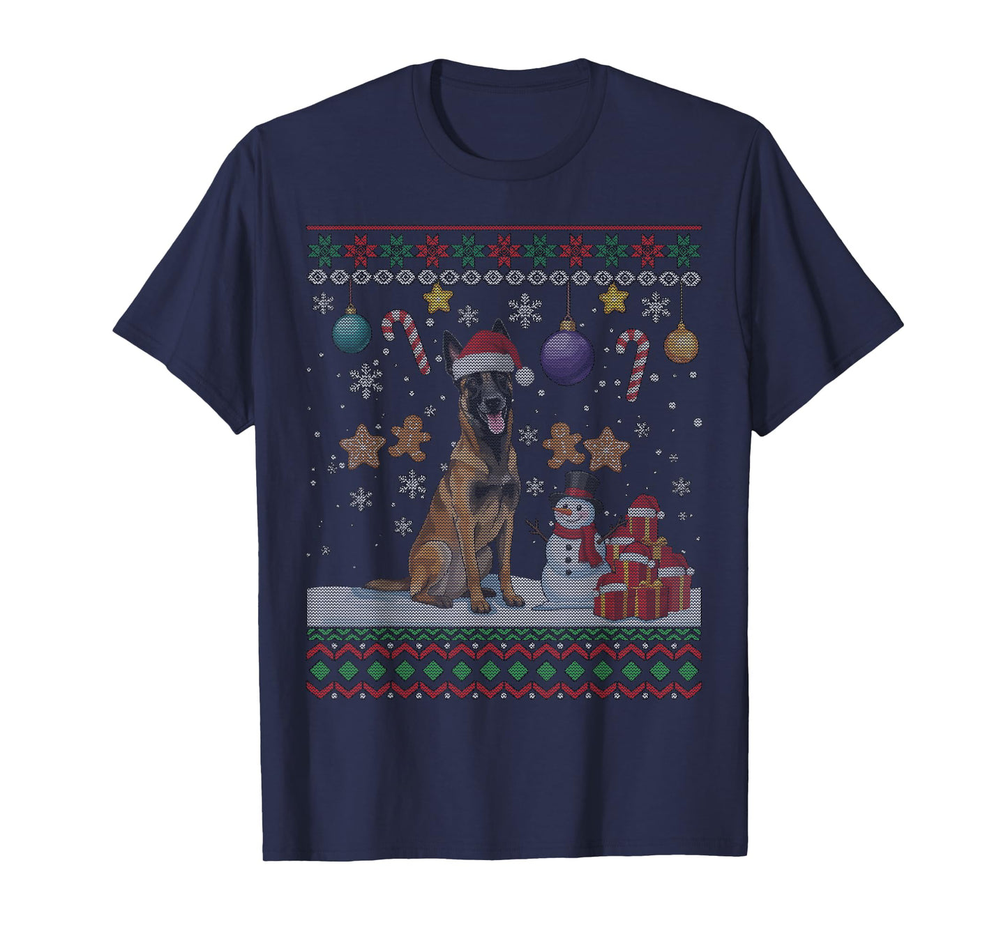 Belgian Malinois Dog Santa Happy Christmas Ugly Christmas T-Shirt