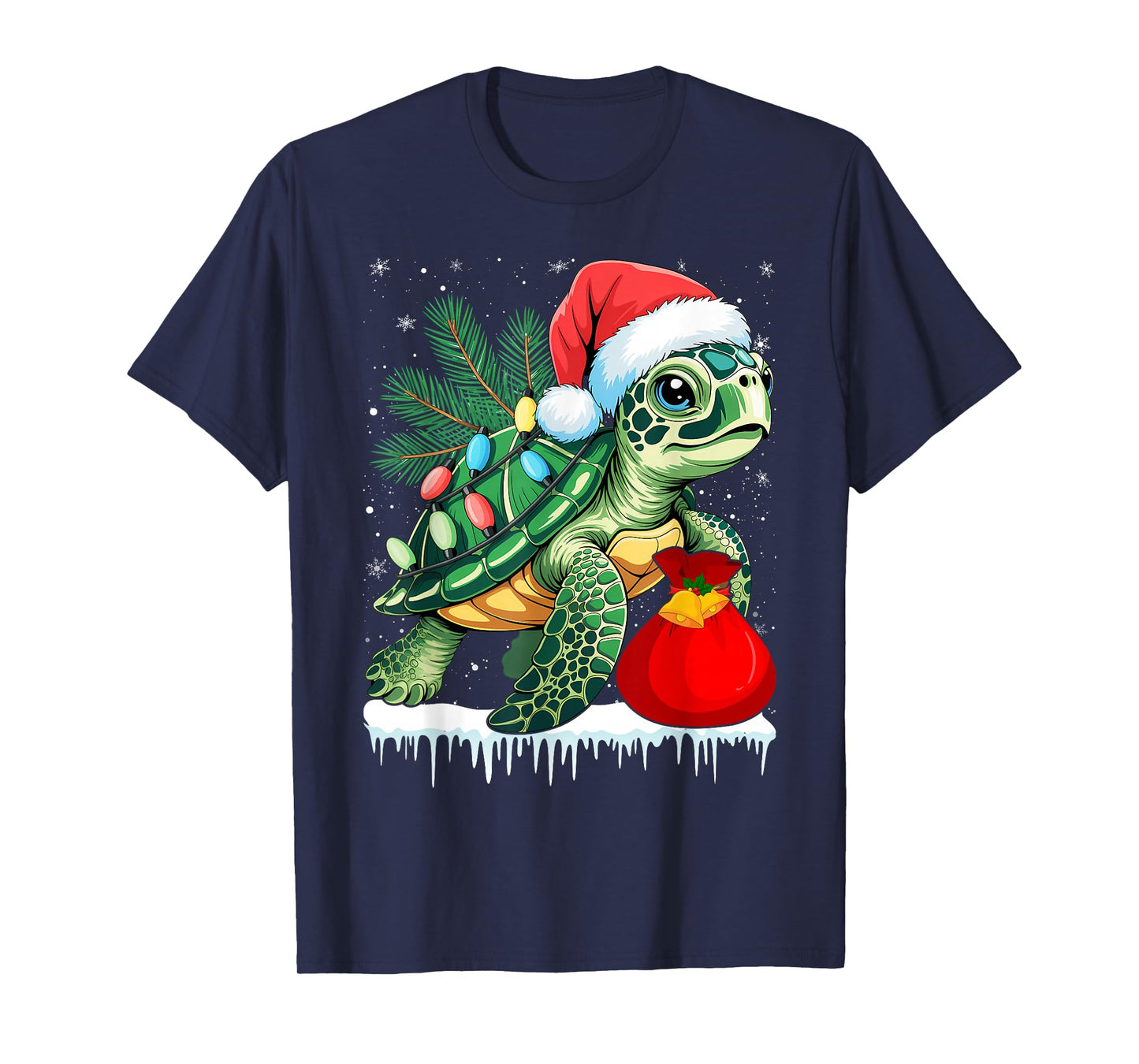 Sea Turtle Christmas Lights and Santa Hat T-Shirt